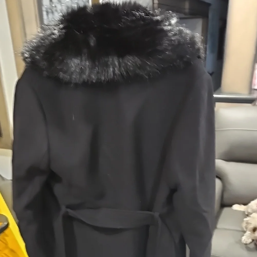 Elegant Black Faux Fur Collar Coat - Picture 4 of 5